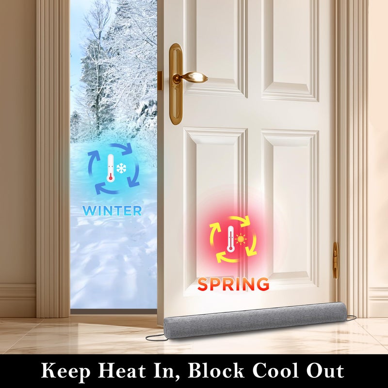 Sunolga 38" Linen Door Draft Stopper Blocks Hot and Cold Air with Removable Washable Cover for Bottom of Door, All-Season Seal for Noise, Wind, Door Sweep for Gaps Up to 3", Home Essentials, Gray - Image 5