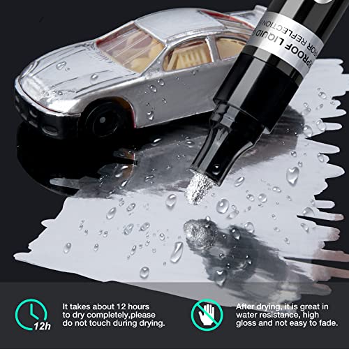 KERIFI Silver Liquid Chrome Mirror Markers Oil-Based Permanent Art Liquid Chrome Marker Set, Reflective Gloss Metallic Mirror Marker, Repair Paint Pen for Model Metal Plastic DIY Craft (5pack, 1-3mm) - Image 3
