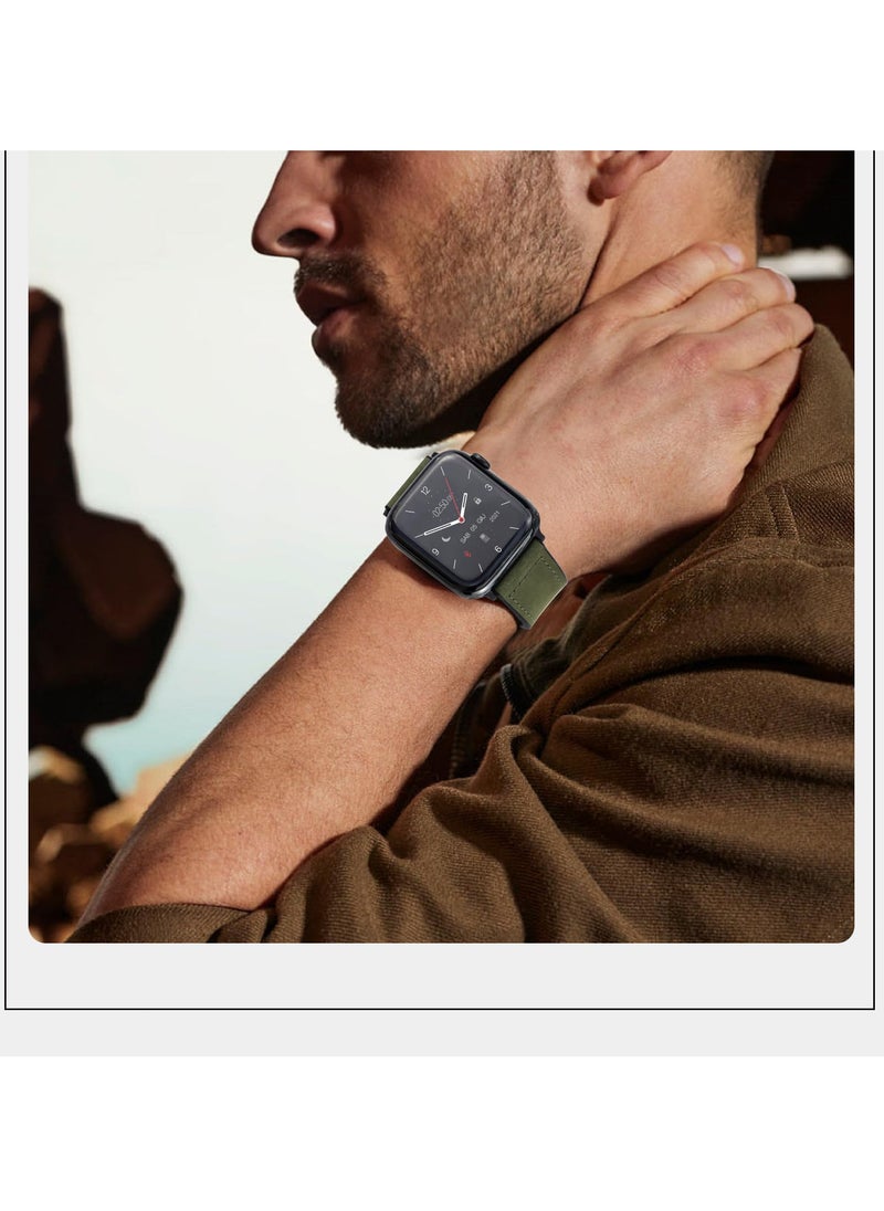 Generic - Genuine Leather Watch Band for Apple Watch Ultra and Series 7/8/9, 49mm/45mm/44mm/42mm, Stylish Green Strap with Magnetic Buckle - Image 1