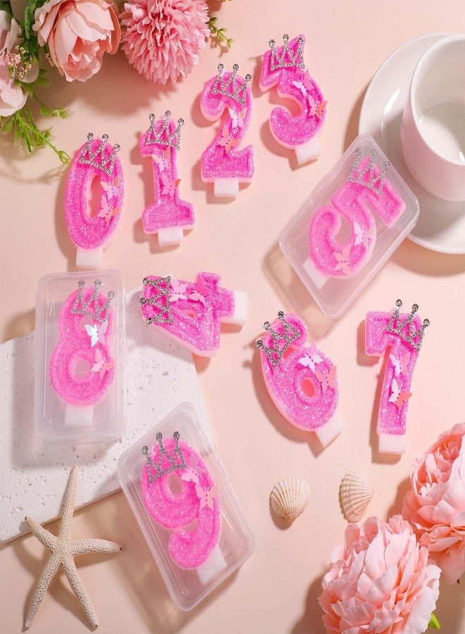 XIHIRCD شمعة عيد ميلاد على شكل رقم، شموع كعكة وردية لامعة على شكل رقم 2.87 بوصة مع فراشة وتاج من أحجار الراين، شموع عيد ميلاد للبنات على شكل رقم، زينة مثالية لأعياد الميلاد والذكرى السنوية (الرقم 4) - Image 4