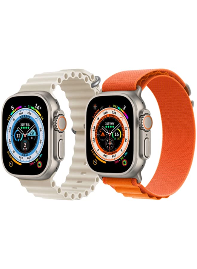 IAF Silicone Ocean Band Strap Pearl White Nylon G-hook Loop Buckle Watch Strap Orange Set of 2 for Apple Watch Ultra 8 49mm