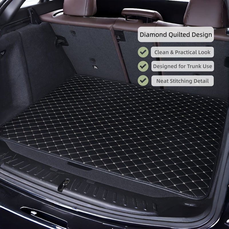 Black Faux Leather Trunk Mat Rhombus Pattern Durable Protector for Sedan SUV Hatchback - Image 4