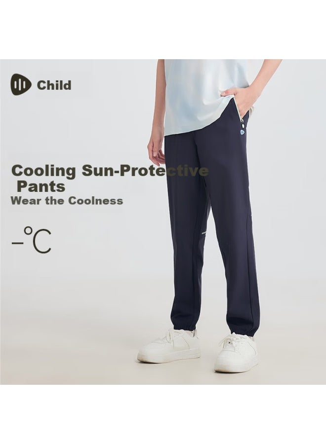 Souhait Kids Boys And Girls Sun Protection Long Sports Pants  Summer Children's Cooling Pants Navy Blue 140 - Image 1