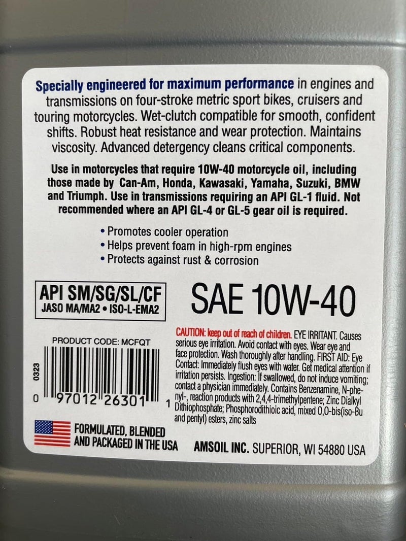 AMSOIL Sae 10W-40 Synthetic Metric Motorcycle Oil - Image 2