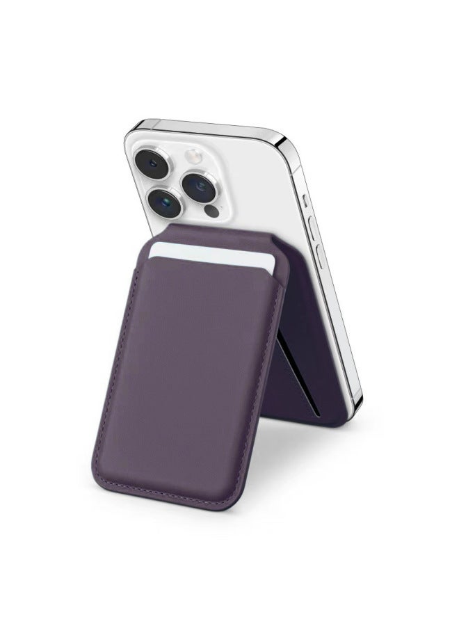 Magsafe Magnetic Suction Leather Card Bag Wallet 12/13/14/15Pro Max Metal Hinge Phone Holder-Specifications:Dark Purple - Image 1