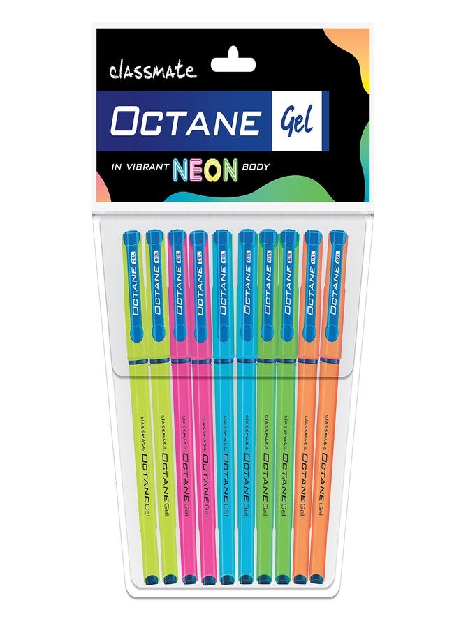 Classmate Octane Neon- Blue Gel Pens (Pack of 10)|Smooth Writing Pens|Water-Proof Ink for Smudge-Free writing|Attractive Neon Body Colours|Preferred by Students for Exam & Class Notes - Image 1