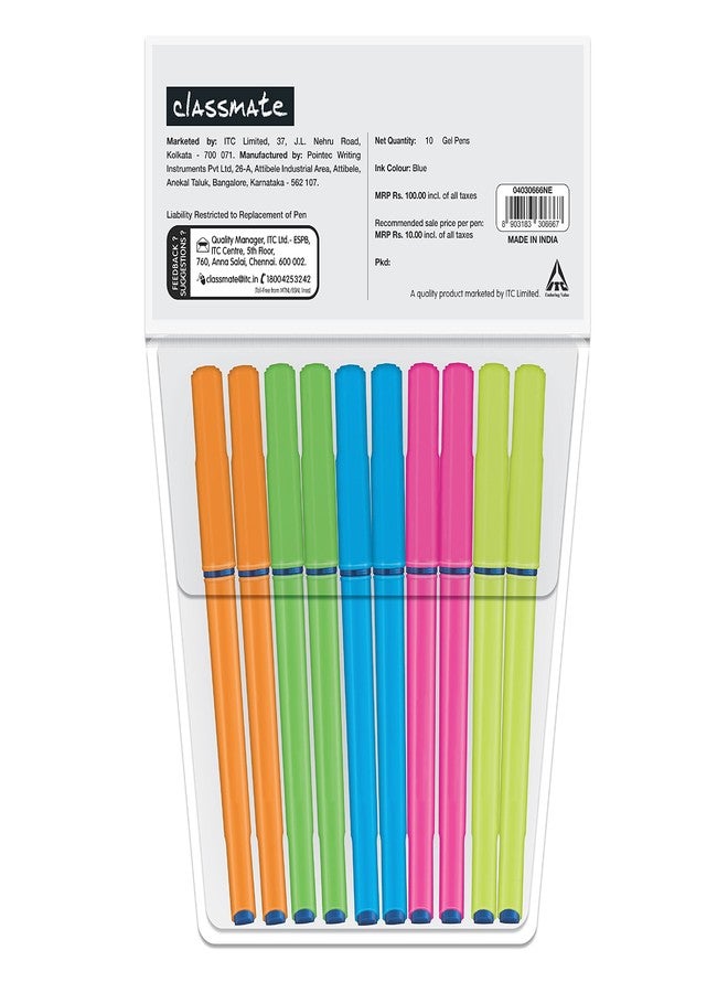 Classmate Octane Neon- Blue Gel Pens (Pack of 10)|Smooth Writing Pens|Water-Proof Ink for Smudge-Free writing|Attractive Neon Body Colours|Preferred by Students for Exam & Class Notes - Image 2
