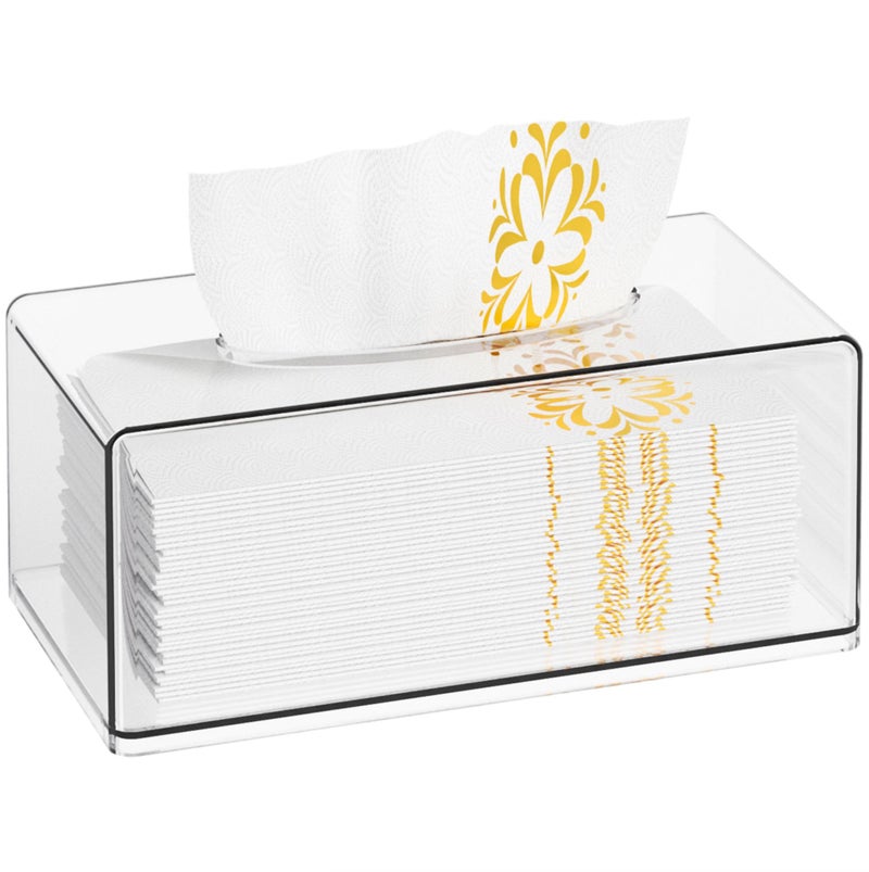 Cq acrylic Tissue Box Holder,Clear Tissue Box Cover Rectangle for Kleenex Tissue Cube Box,Napkin,Facial Tissue Dispenser Box Case for Countertop,Bathroom,Kitchen,Home,Office,10.2x5.5 Inch - Image 1