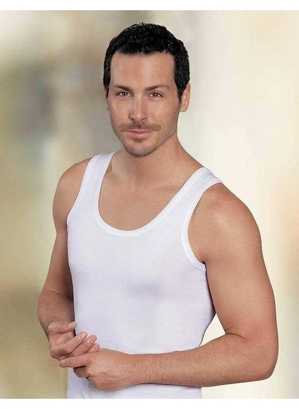 Şahinler - White Thick Strap U Neck Cotton Men's Undershirt 6-Piece Economical Package ME020