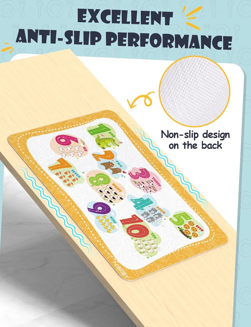 NiBaby Kids Non Slip Educational Placemats Set of 4 Washable Childrens Interactive Placemats Foldable Toddler Placemats for Learning Alphabet Numbers Shapes Colors Durable Reusable PU Leather - Image 5