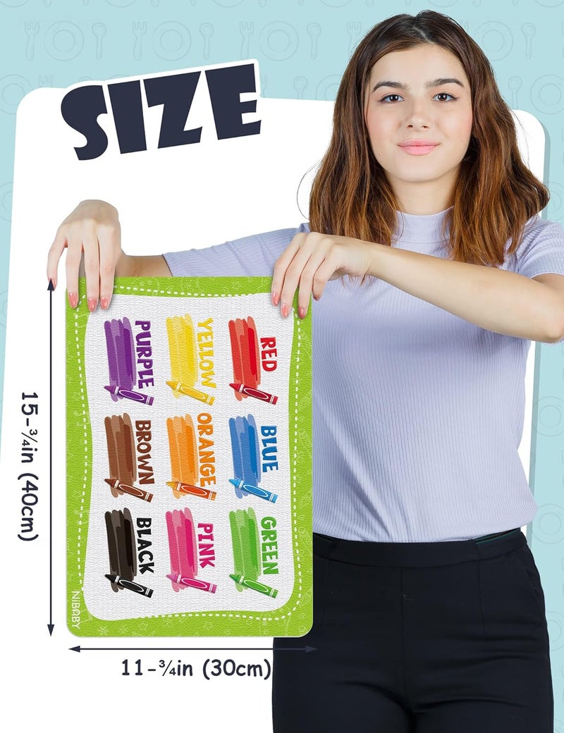 NiBaby Kids Non Slip Educational Placemats Set of 4 Washable Childrens Interactive Placemats Foldable Toddler Placemats for Learning Alphabet Numbers Shapes Colors Durable Reusable PU Leather - Image 2