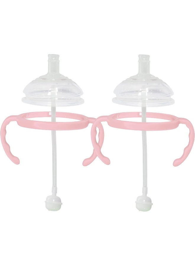 Botabee Straw Transition Cup Kit for Comotomo Baby Bottles | Conversion Kit Fits 5 Ounce and 8 Ounce Bottles | Soft, Silicone Straw Top Bottle Nipple & Weighted Straw to Help Baby Transition | 2 Pack (Pink) - Image 1