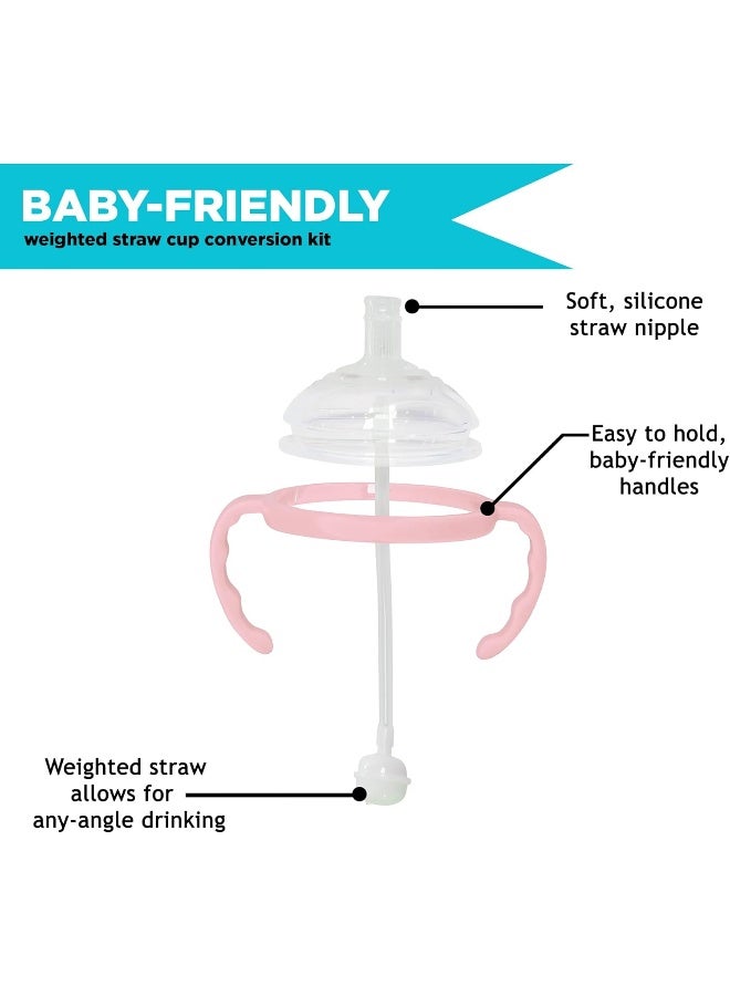 Botabee Straw Transition Cup Kit for Comotomo Baby Bottles | Conversion Kit Fits 5 Ounce and 8 Ounce Bottles | Soft, Silicone Straw Top Bottle Nipple & Weighted Straw to Help Baby Transition | 2 Pack (Pink) - Image 3