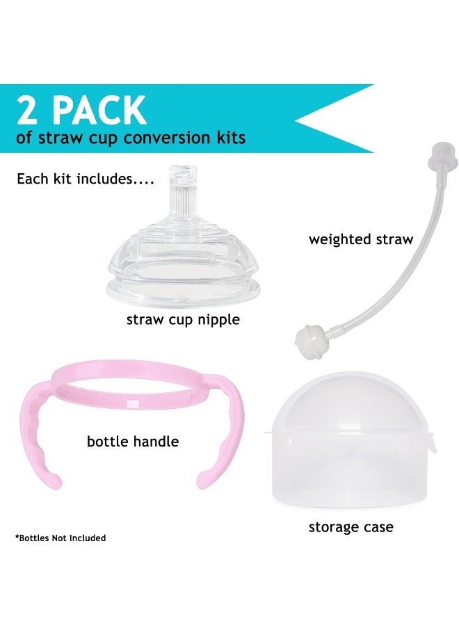 Botabee Straw Transition Cup Kit for Comotomo Baby Bottles | Conversion Kit Fits 5 Ounce and 8 Ounce Bottles | Soft, Silicone Straw Top Bottle Nipple & Weighted Straw to Help Baby Transition | 2 Pack (Pink) - Image 2