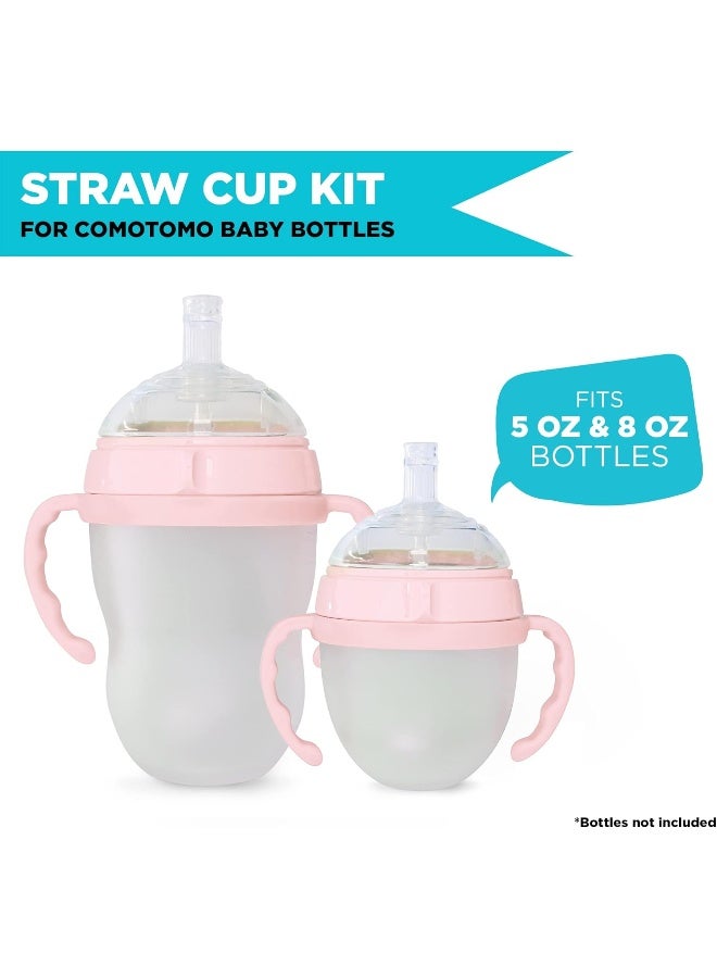 Botabee Straw Transition Cup Kit for Comotomo Baby Bottles | Conversion Kit Fits 5 Ounce and 8 Ounce Bottles | Soft, Silicone Straw Top Bottle Nipple & Weighted Straw to Help Baby Transition | 2 Pack (Pink) - Image 4