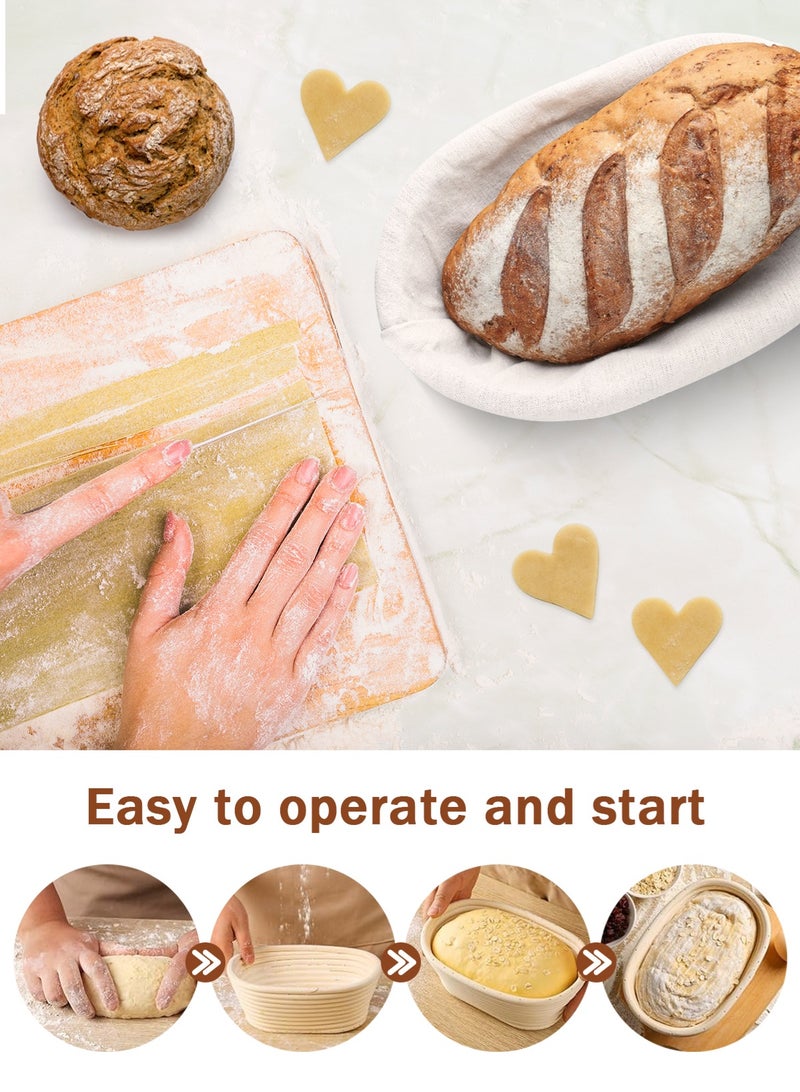 HomarKet 2 Pack 10 inch Banneton Proofing Basket Set, Sourdough Bread Proofing Basket Baking Dough Bowl with Cloth Liner for Home Bakers Oval - Image 2