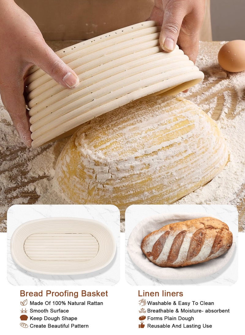 HomarKet 2 Pack 10 inch Banneton Proofing Basket Set, Sourdough Bread Proofing Basket Baking Dough Bowl with Cloth Liner for Home Bakers Oval - Image 4