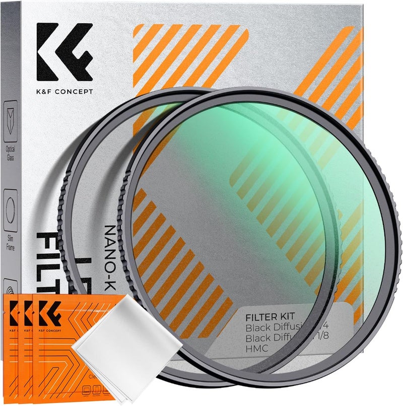 K&F CONCEPT 72mm مرشح الانتشار الأسود 1/4 و1/8 مجموعة، Nano-K | مجموعة موزع التوهج الناعم للصور الشخصية والفيديو وأضواء الليل ومظاهر الأفلام، FS304 - Image 1