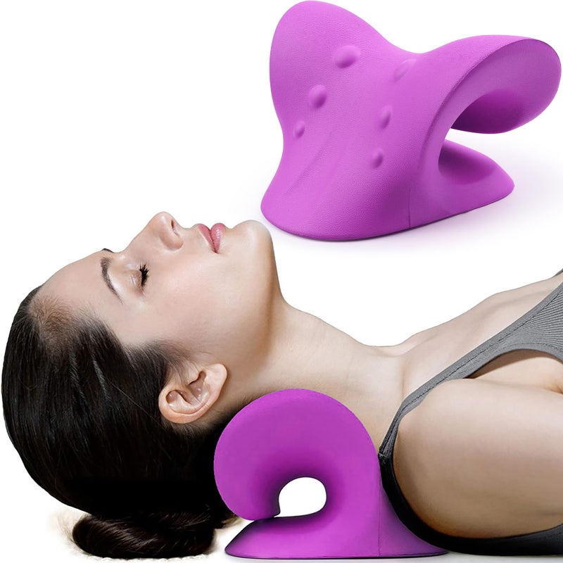 RESTCLOUD Neck and Shoulder Relaxer, Cervical Traction Device for TMJ Pain Relief and Cervical Spine Alignment, Chiropractic Pillow, Neck Stretcher (Purple) - Image 1