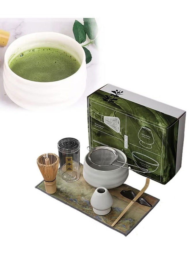 BOUND MOAT 7-Piece Matcha Tea Set Matcha Whisk Set Bamboo Matcha Tools for Stirring Matcha Tea Includes Matcha Bowl,Bamboo Whisk,Scoop, Whisk Holder,Stainless Steel Sifter,and Complete Tea Making Kit (White)  - Image 1