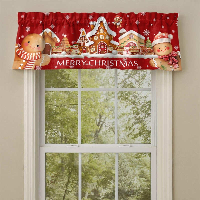 BUUGVIIL Christmas Valance for Windows Rod Pocket Short Curtains Gingerbread Man Merry Christmas Kitchen Valances Window Treatments for Bedroom Bathroom Living Room 1 Panel 52 x 18 inch