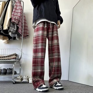 2024 Fall Winter Mens Trendy Wool Plaid Casual Pants Red fleece-lined - pzsku/ZA321B23B16F13DA14A7FZ/45/1746230989/5c4dc6c9-9e01-477f-8390-c9d7f5ccaa40