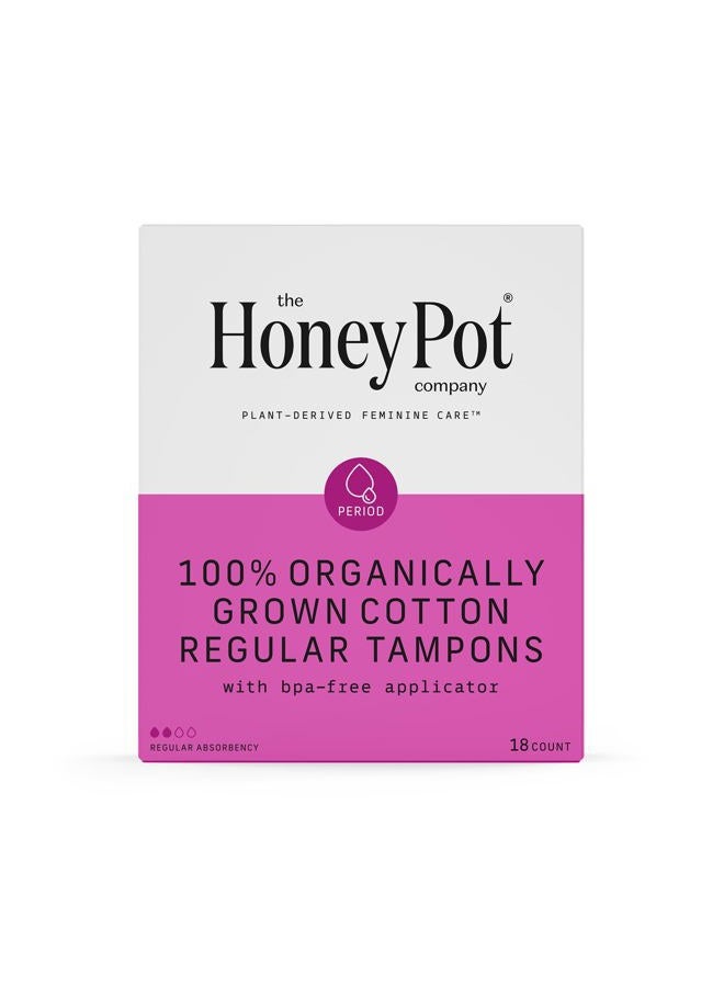 the Honey Pot company Regular Absorbency - 100% Organic Tampons w/Bio Plastic Applicator - Feminine Care – Natural, Plant-Based - Unscented - 18 Count - Image 1