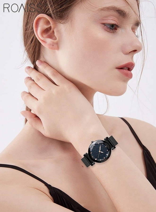 roaiss Stainless Steel Mesh Quartz Wristwatch for Women Waterproof Casual Luminous Watch for Fashion Dress - Image 2