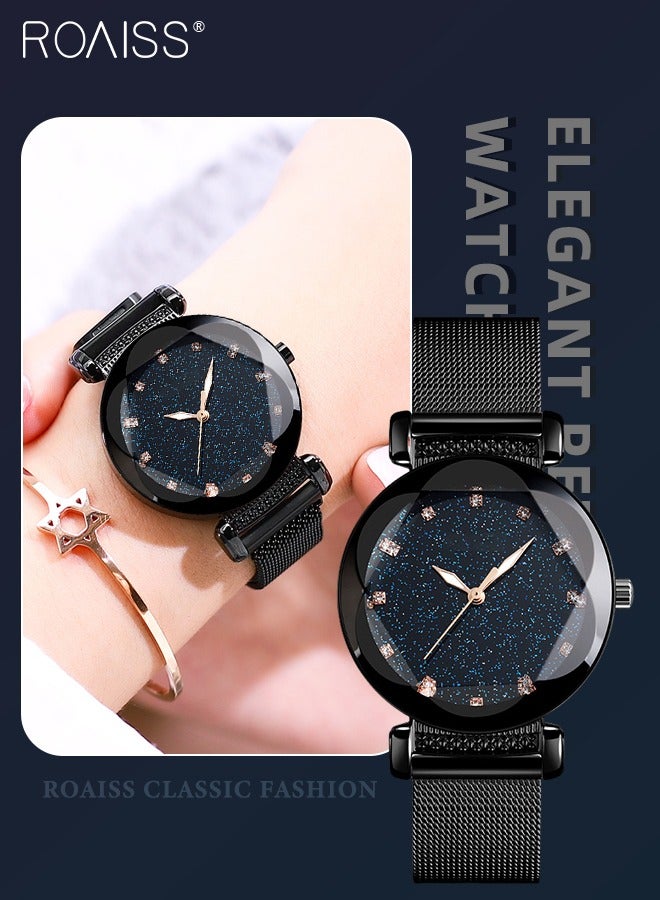 roaiss Stainless Steel Mesh Quartz Wristwatch for Women Waterproof Casual Luminous Watch for Fashion Dress - Image 1