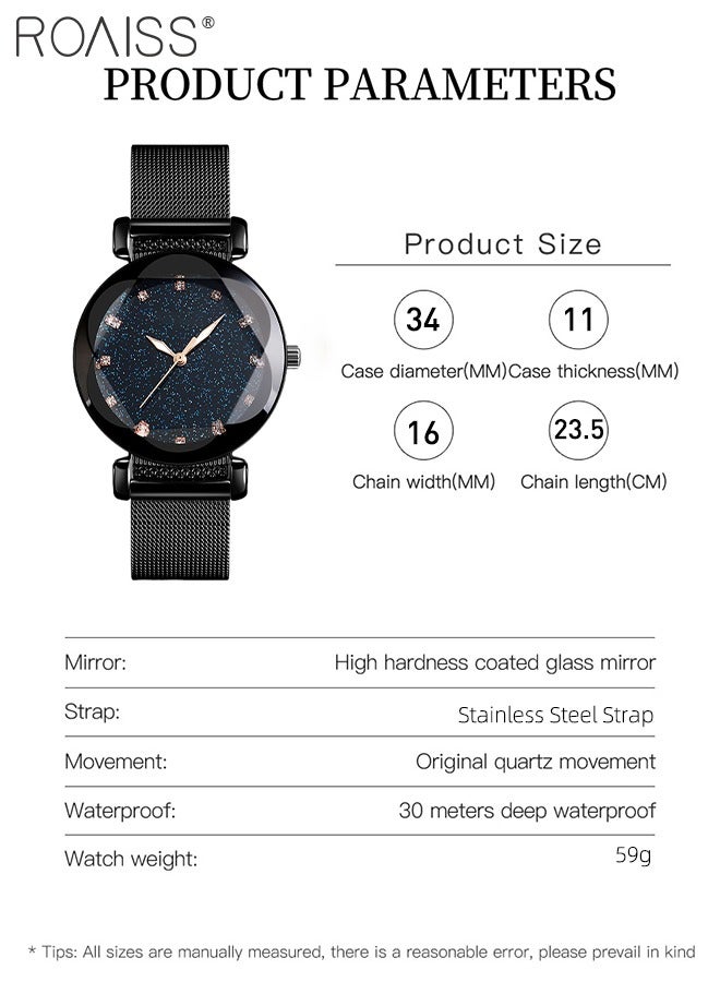 roaiss Stainless Steel Mesh Quartz Wristwatch for Women Waterproof Casual Luminous Watch for Fashion Dress - Image 3