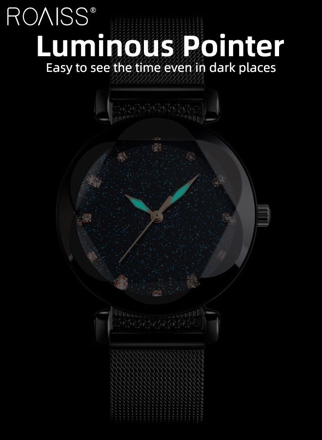 roaiss Stainless Steel Mesh Quartz Wristwatch for Women Waterproof Casual Luminous Watch for Fashion Dress - Image 4