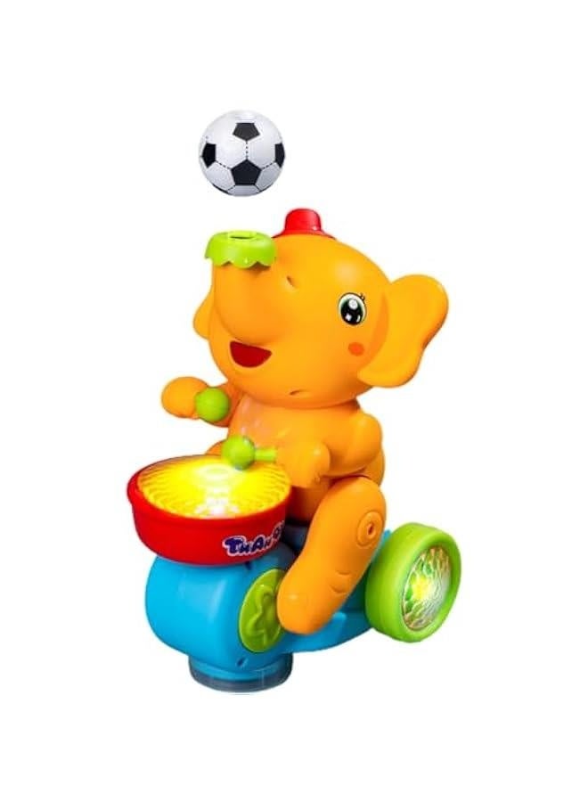 Drumming Elephant Car Toy, Multifunctional Elephant Musical Toy Blow Floating Ball Toy Elephant Tricycle Toy with Universal Wheel, Lights and Music, 2 Foam Balls (Yellow) - Image 1