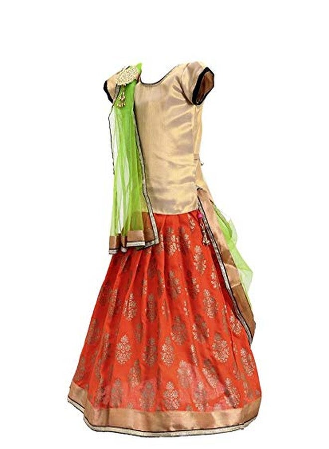 Aglare Girls' Silk Lehenga Choli (Kalu Orange long_18_Orange_2-3 Years) - Image 3
