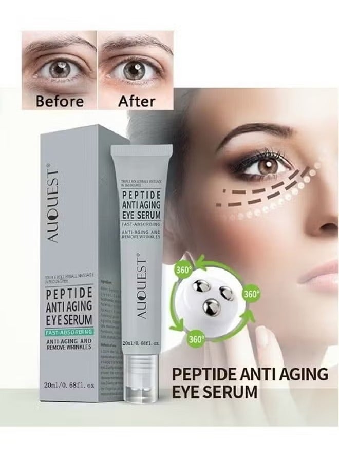 AuQuest Peptide Anti Aging Eye Serum 20ml, Anti-Aging and Remove Wrinkles Eye Serum, with Three 360° Massage Ball, Eye Cream with Anti Allergy Applicatorhead, Firming Lifting Eye Essence, Eye Care - Image 1