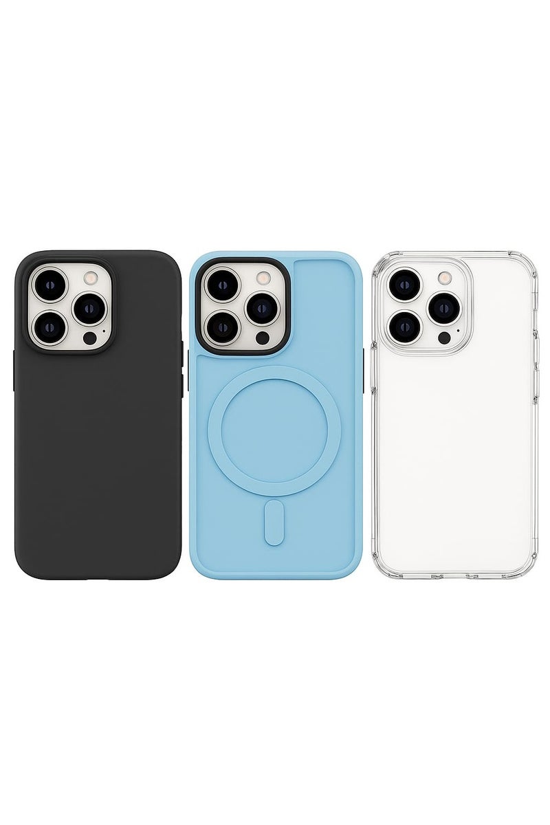 Case Club 3-Pack iPhone 13 Case | MagSafe Compatible | Silicone + Clear Transparent Shockproof Covers - Image 1