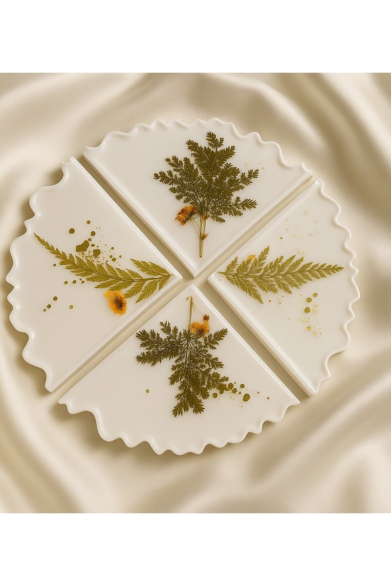 Ready For Chai مجموعة coasters من الراتنج اليدوي جاهزة للشاي مكونة من 4 – بيضاء مع زهور مجففة حقيقية - Image 4