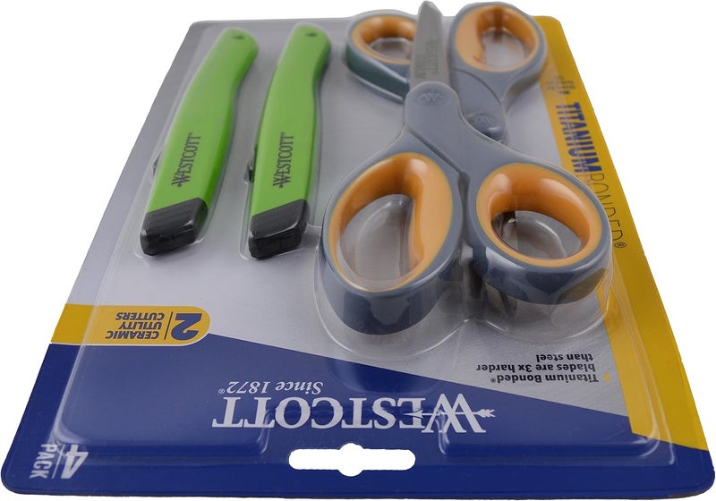 Westcott 2 Titanium Bonded Scissors and 2 Ceramic Utility Cutters, 4-Pack - Image 2