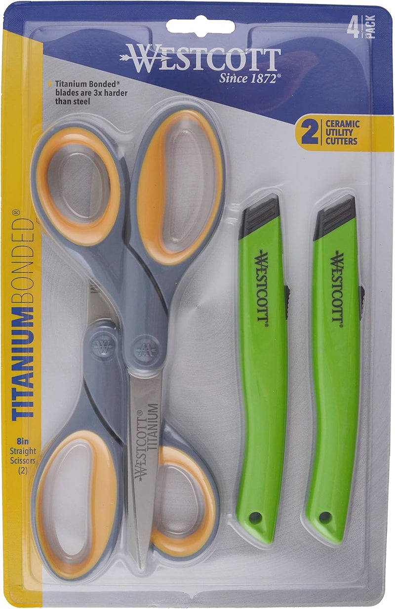 Westcott 2 Titanium Bonded Scissors and 2 Ceramic Utility Cutters, 4-Pack - Image 1