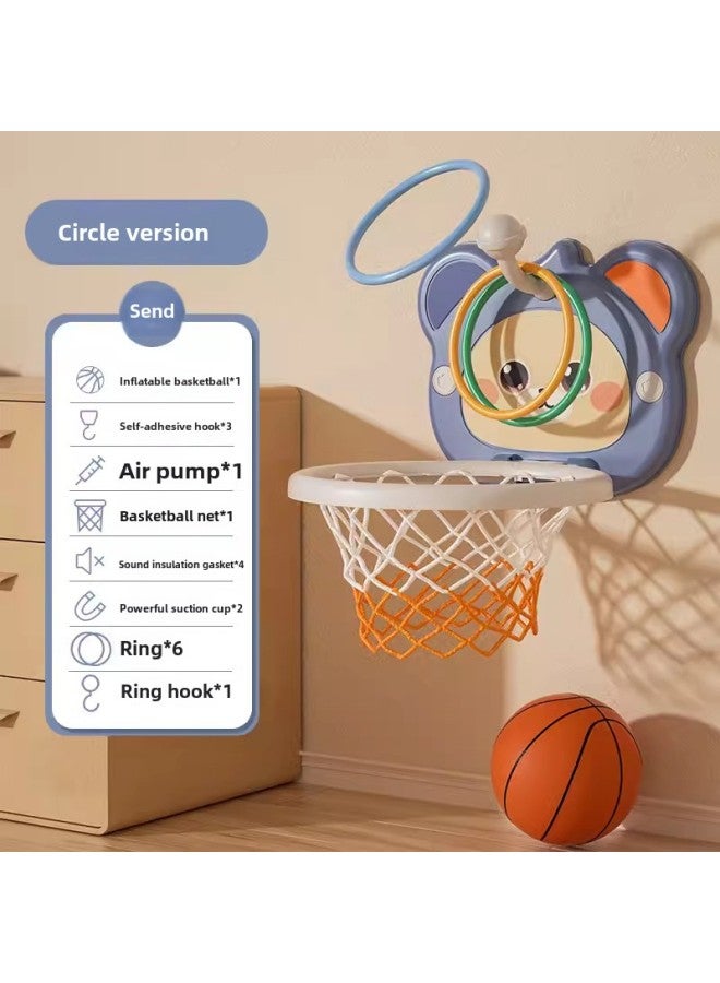 Scorable Children's Basketball Rack Indoor Shooting Hanging TikTok Baby Basketball Rack Household Ball Toys For Boys And Girls-Color:[ring Version] Blue Bear (send Basketball 6 Ring Pump Hook)  - Image 1