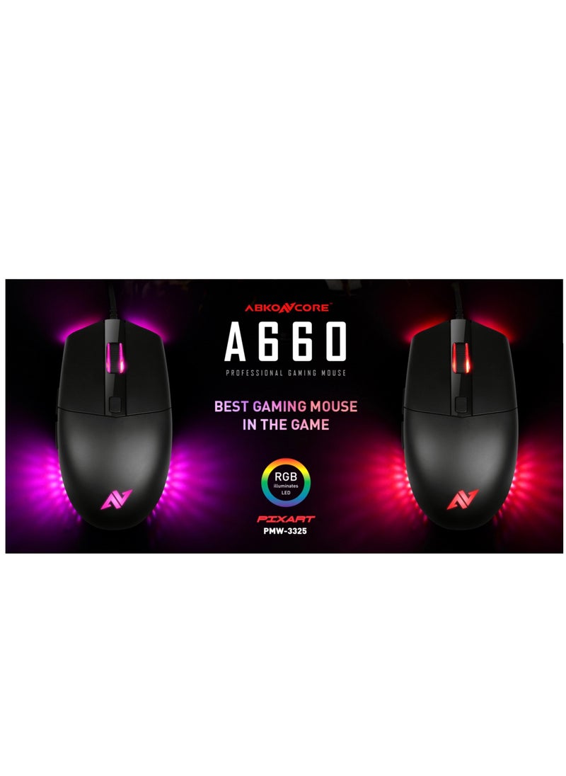ABKONCORE - A660 GAMING MOUSE- PIXART PMW- 3325 SENSOR- BLACK - Image 1