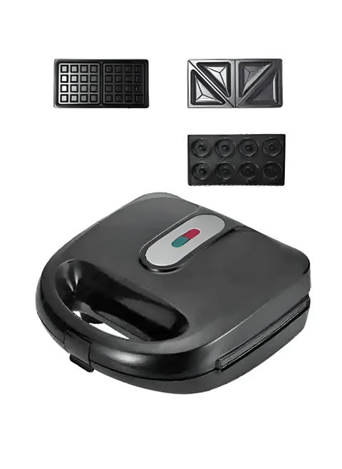 3 in 1 Sandwich Maker 750W Multi Function Machine with Changeable Plates for Sandwiches, Waffles & Donuts Fast, Easy, Non Stick Breakfast Maker