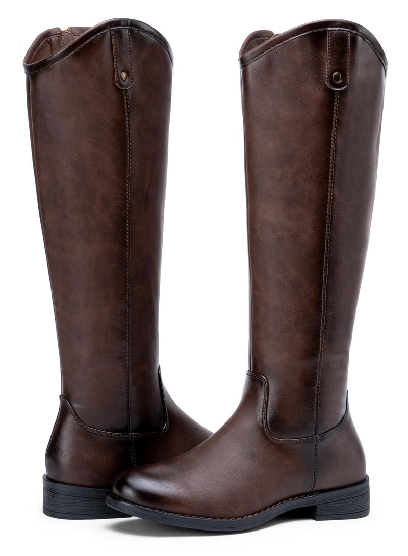 Vepose Women's Knee High Boots 956 Coffee Zipper Casual Weather Tall Fashion Retro Vegan Boots for Women Size 9(CJY956 Coffee pu 09) - Image 5