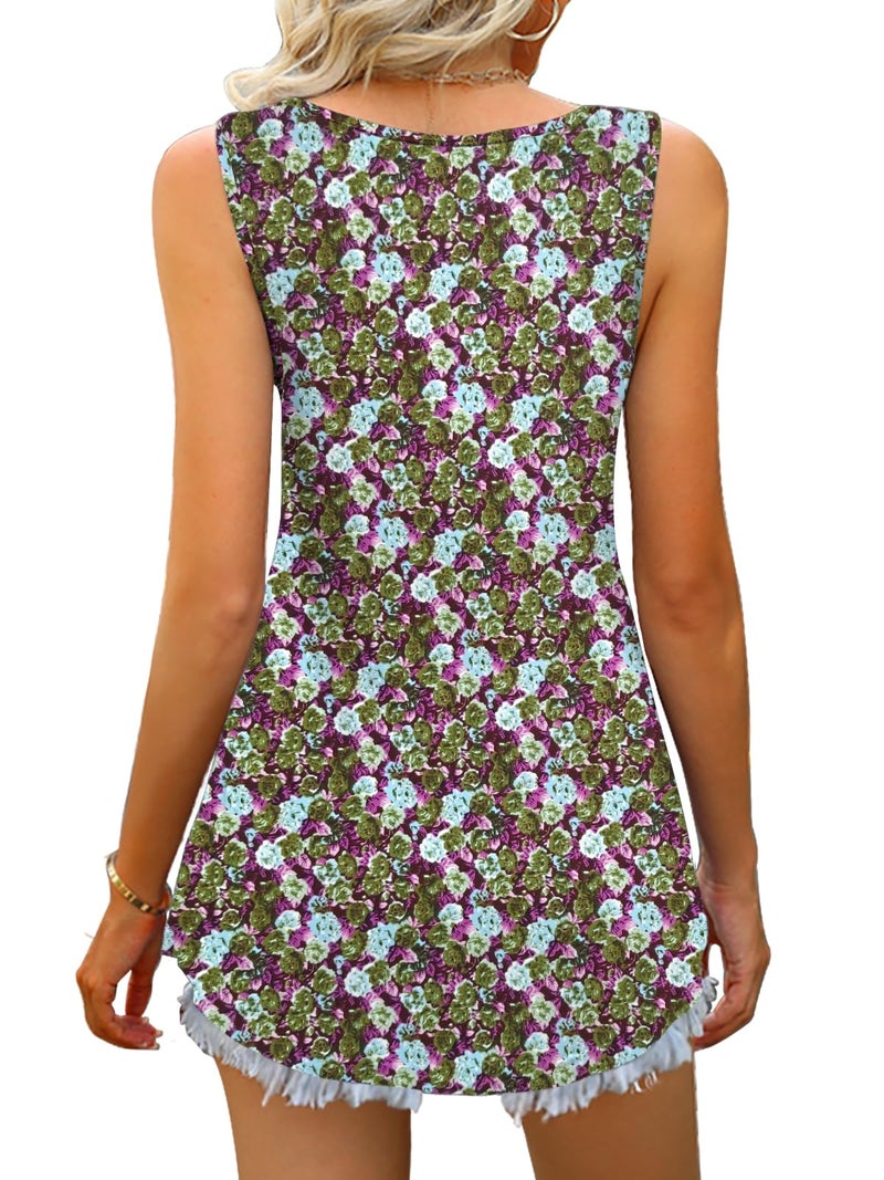 Tencede 2026 Summer Tank Tops for Women Sleeveless V Neck Babydoll Loose Flowy Floral Print Blouse Aoyagi Large - Image 3