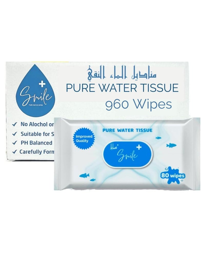 smileplus Pure Water Tissue 80'S Wipes Pack of 12 - Image 1