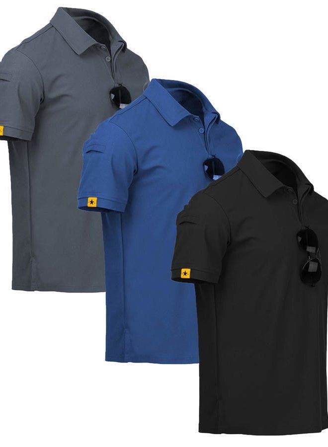 ZITY Men's Short Sleeve Polo T-Shirt, 012-3 Pieces (Black+Blue+Grey), XL - Image 1