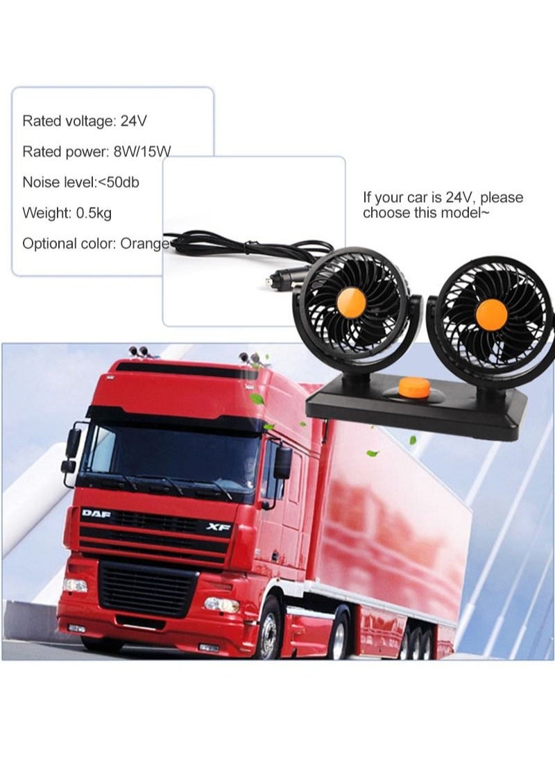 360 Degree Rotatable Car Charging Fan 2 Speed with Dual Heads 24V