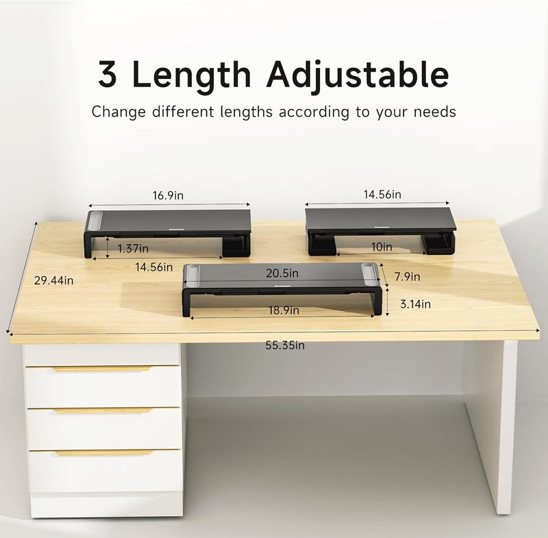 oimaster Monitor Stand Riser, Foldable Computer Monitor Riser, Adjustable Length Computer Stand and Storage Drawer & Pen Slot, Phone Stand Compatible Computer, Desktop, Laptop, Save Space (White) - Image 3