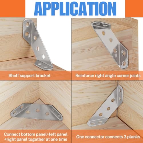 DEEGAA MART Steel Furniture Corner Connector, Shelf Brackets 20pcs Pack , Furniture Corner Connectors, Wooden Furniture Triangle Stabilizer ,Corner Connector for Wood Cabinet ,Shelf Support Brackets - Image 2