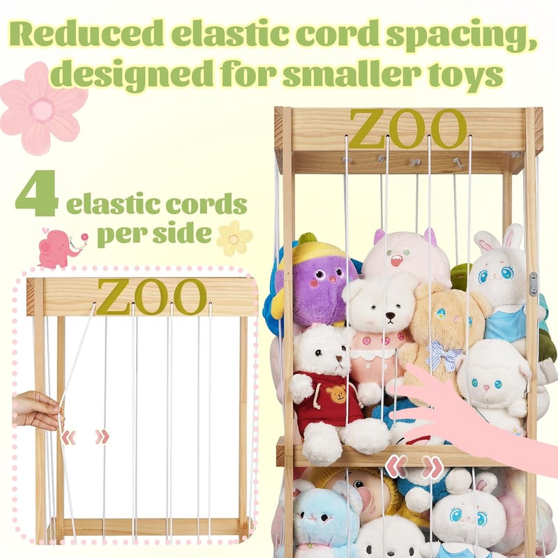 Trycooling Stuffed Animal Zoo Stuffed Animal Storage Wood Plushie Storage Stuffed Animals Zoo Storage Cage with Zoo Pattern Elastic Band for Nursery Play Room Bedroom Wood - Image 5