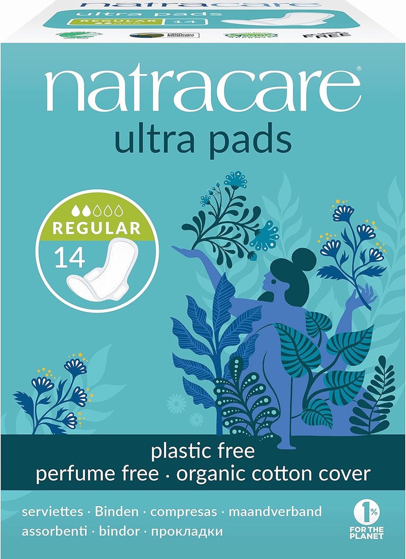 NATRACARE Organic And Natural Ultra Pads with Wings Regular - 2 x Packs of 14 (28 Pads) - Image 1